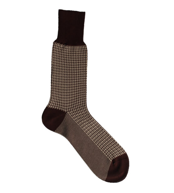 Viccel Socks Brown Beige Houndstooth Mid Calf Socks