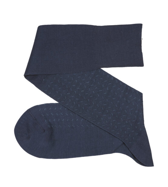 Bird Trace Dark Navy Blue - Blue Over The Calf Luxury Socks where to buy direct sale from the socks producer at reasonable prices happy people, happy socks, chaussette fil d'ecosse Homme