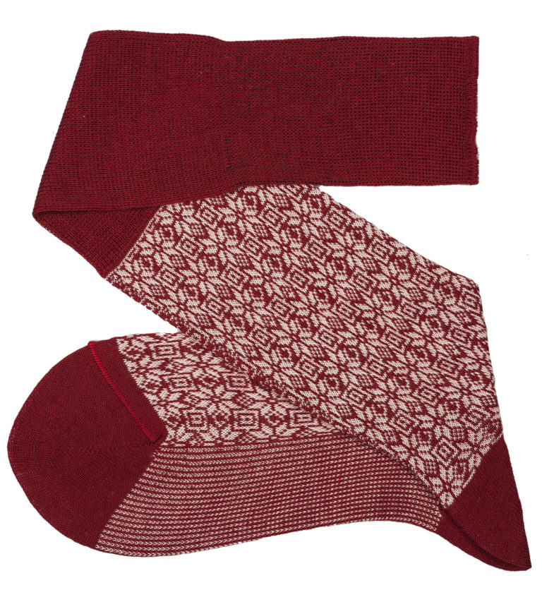 Red White Snow Flake Over The Calf Wool Silk Socks buy wool socks