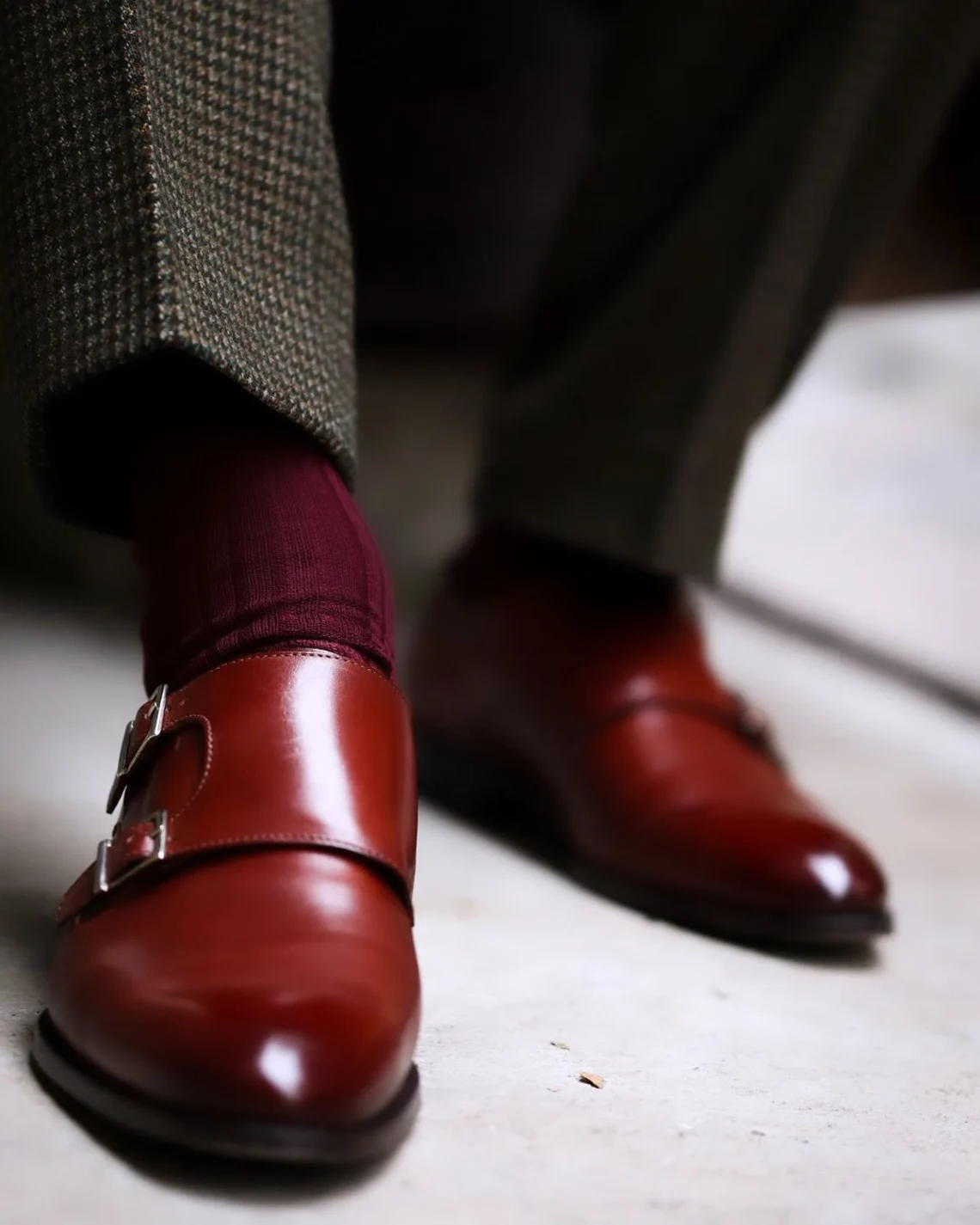 burgundy socks with formal suit and dress shoes