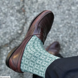 Green White Snow Flake Over the Calf Luxury Wool Silk Sock Buy wool socks