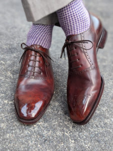 houndstooth purple white wool socks with perfect shoes