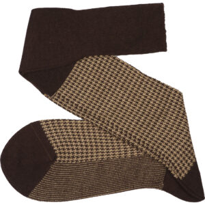Viccel Socks - Brown Beige Houndstooth Wool Silk Socks
