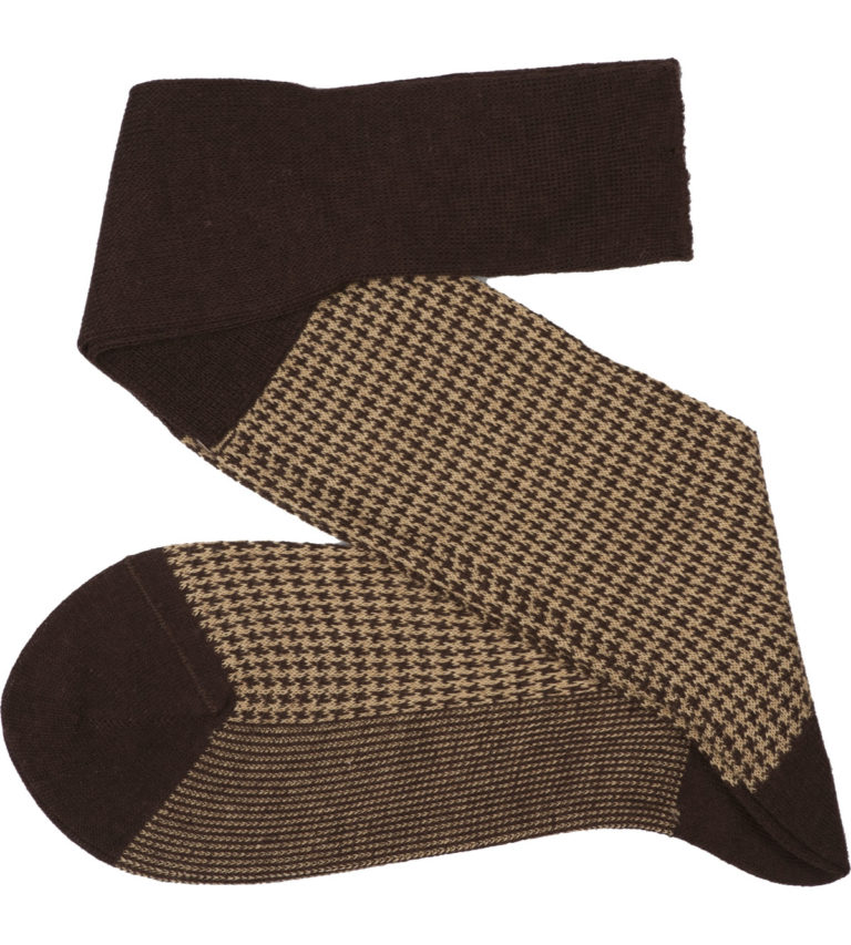Viccel Socks - Brown Beige Houndstooth Wool Silk Socks