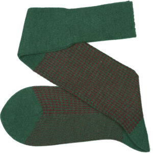 Viccel Socks - Forest Green Burgundy Houndstooth Wool Silk Socks