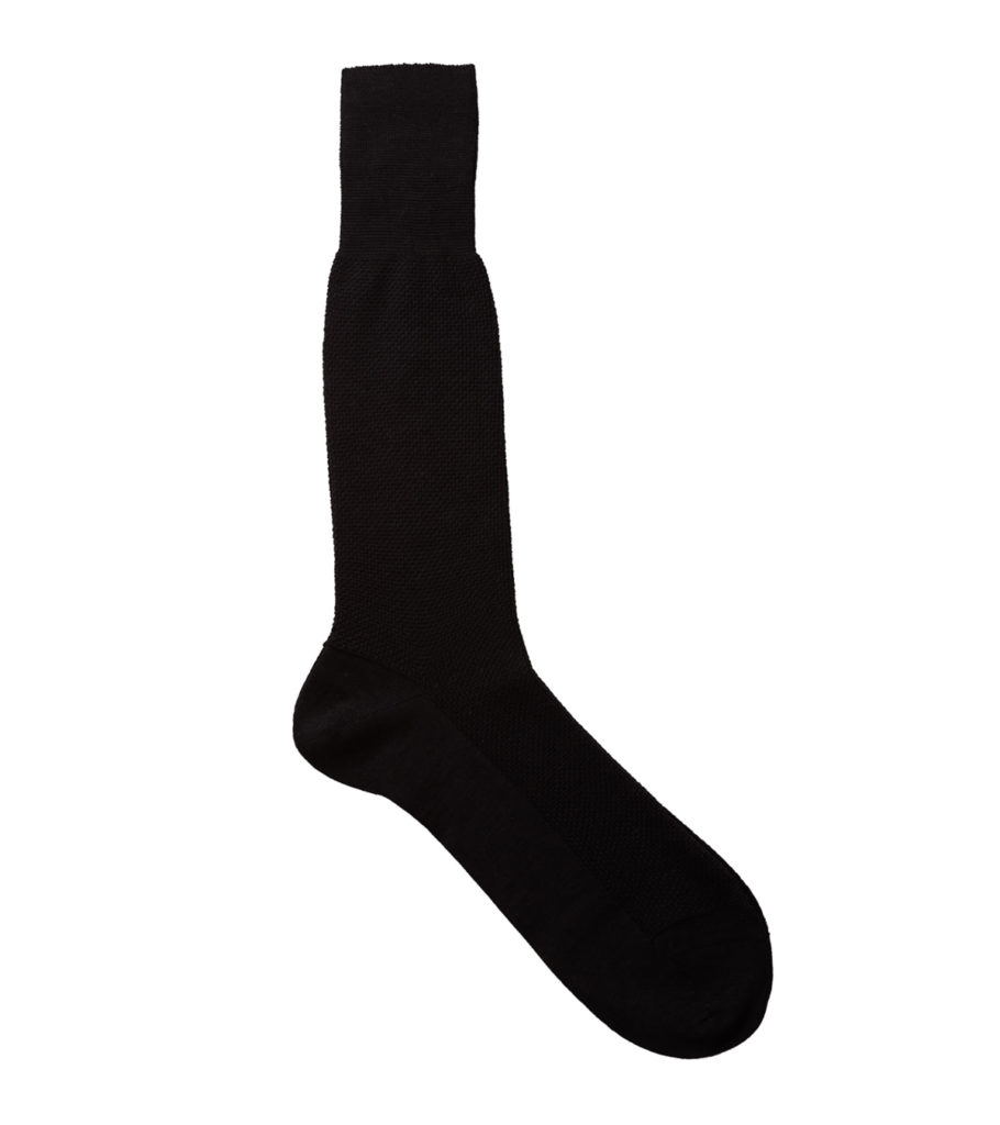 Black Pique Wool Silk Socks
