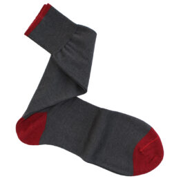 Viccel Socks - Wool Silk gray red Socks Mid Calf