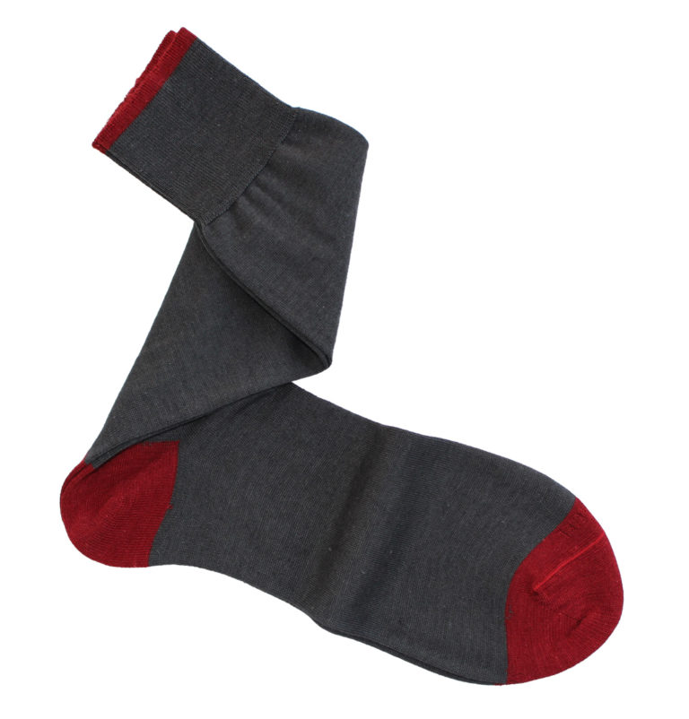 Viccel Socks - Wool Silk gray red Socks Mid Calf