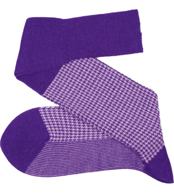 Purple white houndstooth wool winter socks