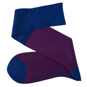 Royal blue Red over the calf herringbone cotton socks luxury socks dress socks casual socks over the calf over the knee
