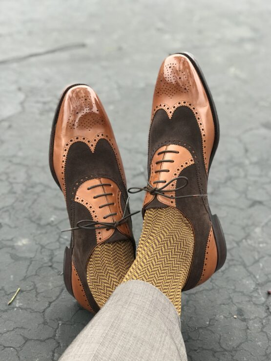 Brown mustard herringbone chevron cotton socks egyptian cotton luxury socks over the calf socks over the knee sockd