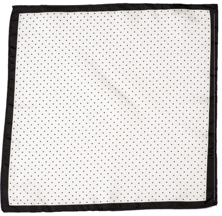 100 silk pocket square polka dots white black