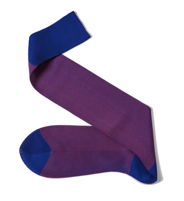 Royal blue Red birdseye over the calf cotton luxury socks Viccel socks