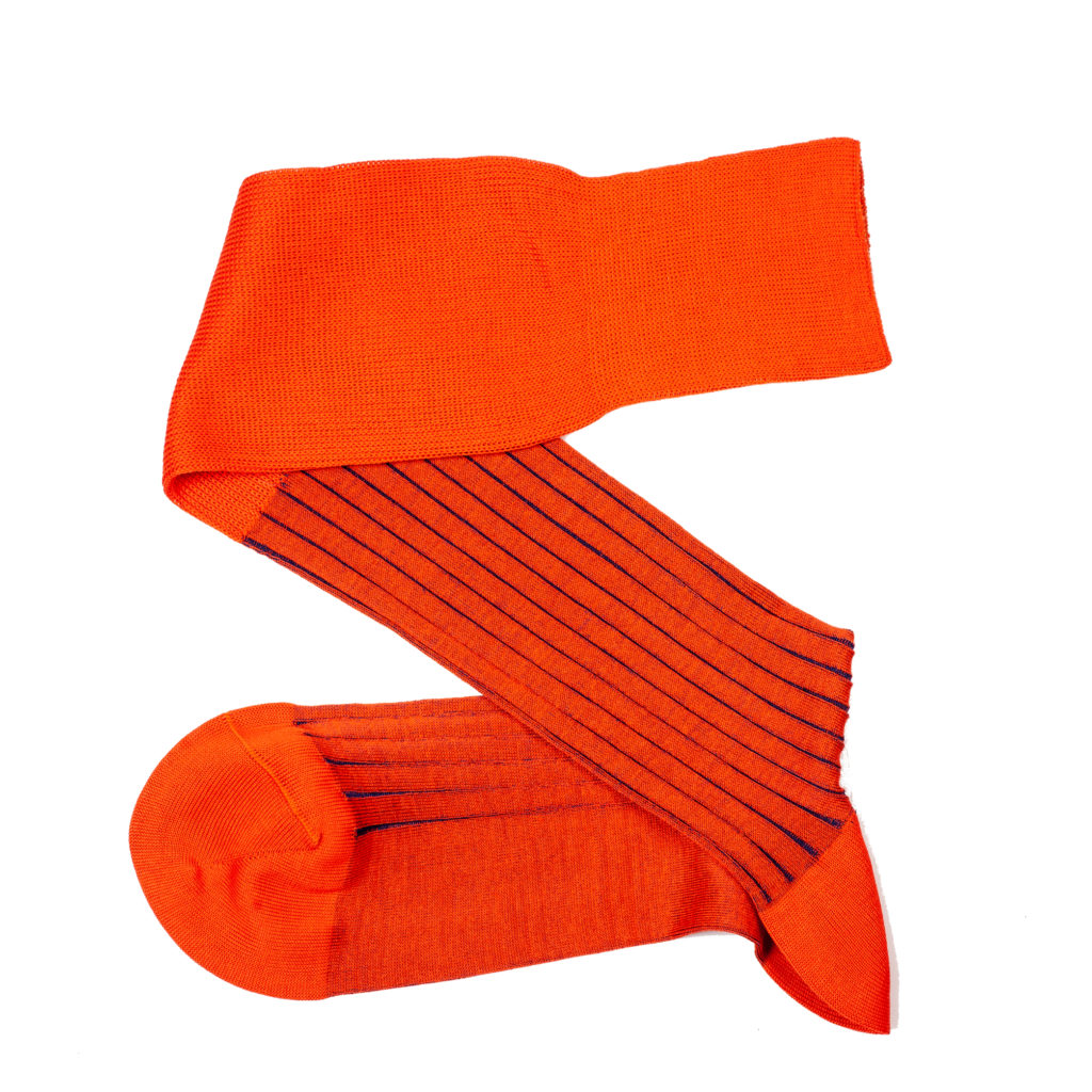 Shadow Stripe Orange Royal Blue Over The Calf Socks