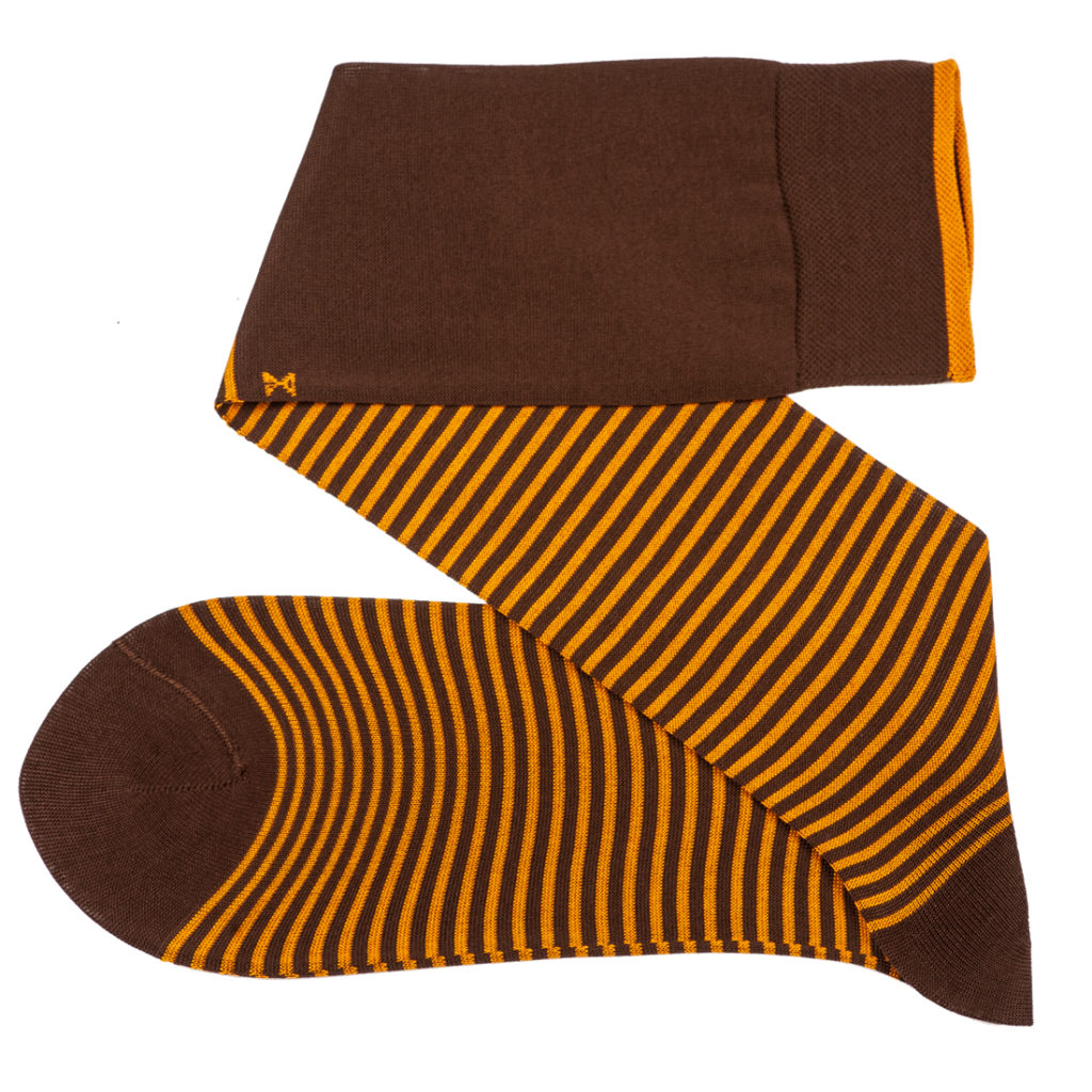 Brown Mustard Striped Over The Calf Socks Viccel Luxury Socks
