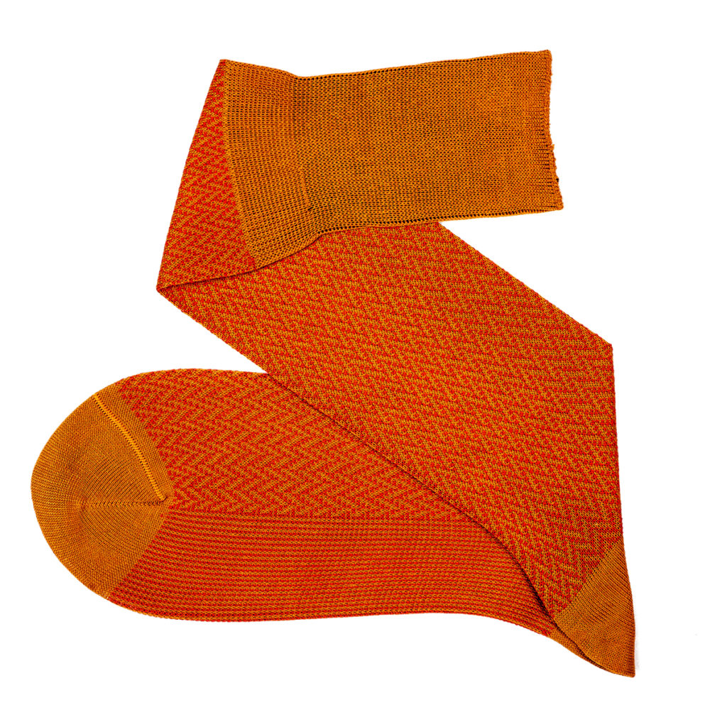 Viccel Mustard Orange Herringbone Over The Calf Socks