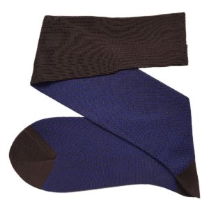 Brown Royal blue Herringbone cotton over the calf socks