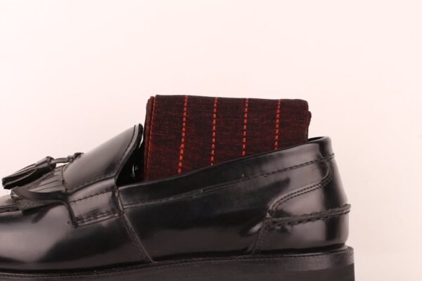 Black Orange Pindot Striped Over The Calf Cotton Socks - Image 2