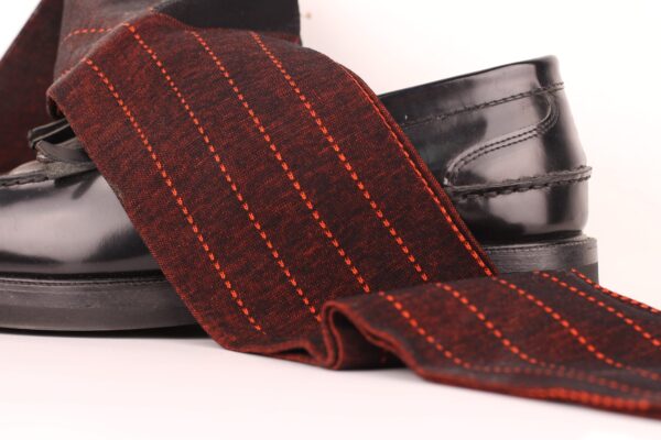 Black Orange Pindot Striped Over The Calf Cotton Socks - Image 3