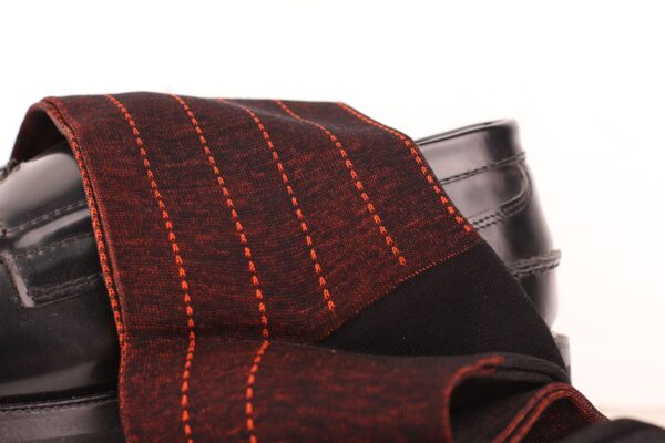 Black Orange Pindot Striped Over The Calf Cotton Socks - Image 5