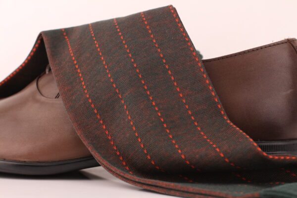 Forest Green Orange Pindot Striped Over The Calf Cotton Socks - Image 2