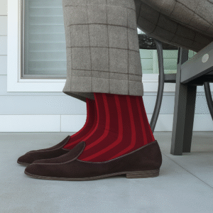 Burgundy Red Shadow Striped Over The Calf Cotton Socks