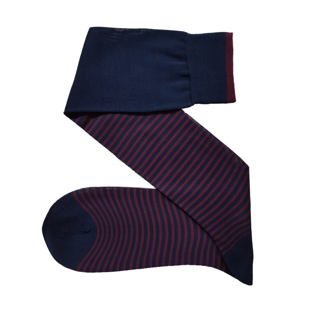 Navy Blue Burgundy Striped Over The Calf Socks
