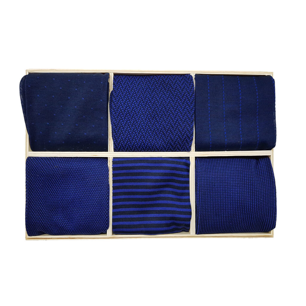 Navy Blue Royal Blue Striped Socks Gift Box Set, 6 Pairs - Viccel
