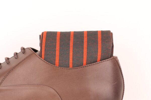 Forest Green Orange Shadow Striped Over The Calf Cotton Socks