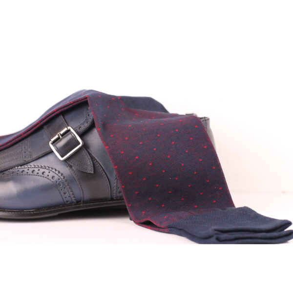 Viccel Navy Blue Red Pindot Mid Calf Socks