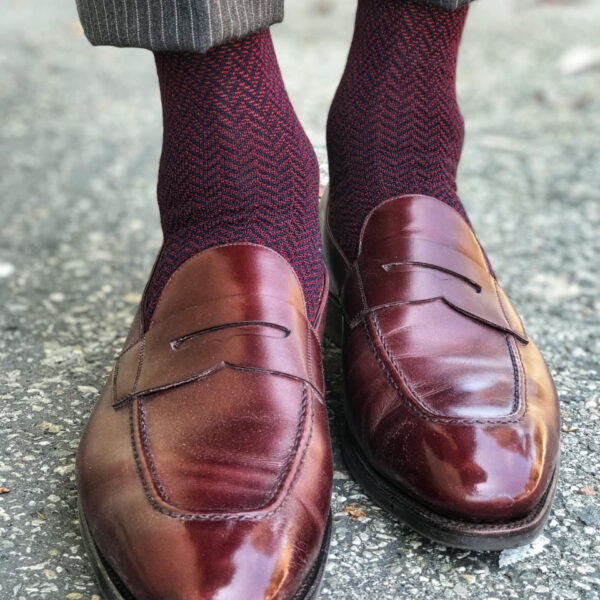 1 PAIR NAVY BLUE HERRINGBONE COTTON SOCKS | NAVY BLUE BURGUNDY HERRINGBONE | HERRINGBONE SOCKS | GIFT SOCKS |