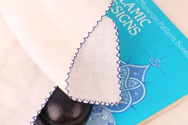 White - Stitch Blue Linen Pocket Square - Image 2