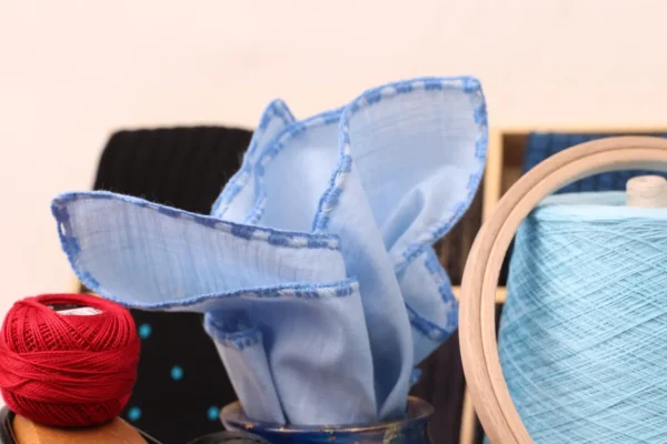 Blue Hand Made  Linen  Pocket Square - Image 3