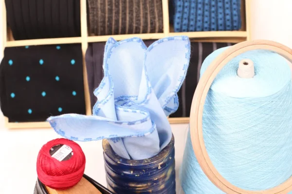 Blue Hand Made  Linen  Pocket Square - Image 5