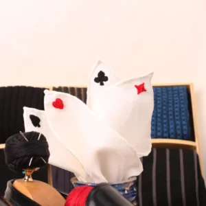 White Linen Poker Card Suits Embroidered Pocket Square
