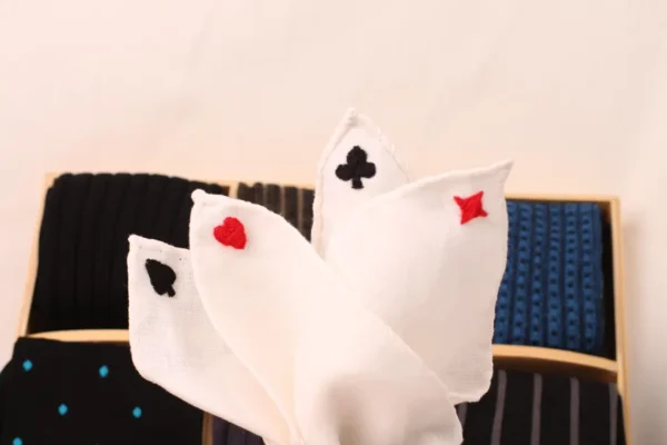 White Linen Poker Card Suits Embroidered Pocket Square - Image 5