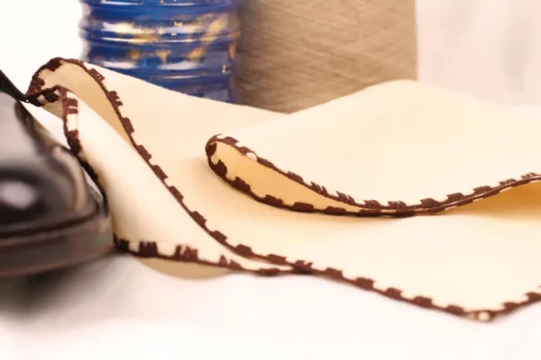 Dark Brown - Beige  Stitch Cream Linen Pocket Square - Image 3