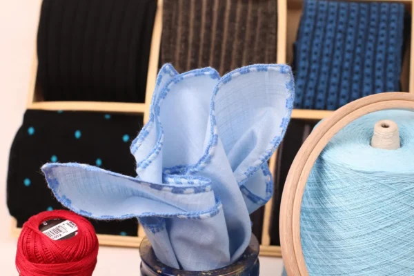 Blue Hand Made  Linen  Pocket Square