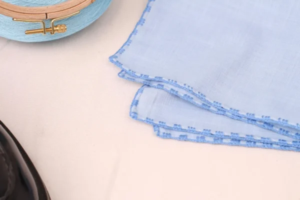Blue Hand Made  Linen  Pocket Square - Image 8
