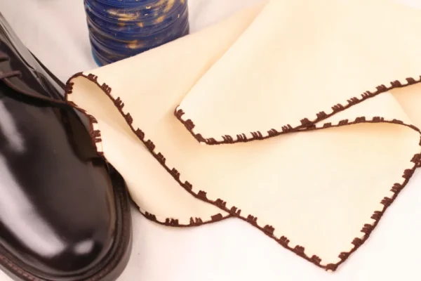 Dark Brown - Beige  Stitch Cream Linen Pocket Square - Image 2