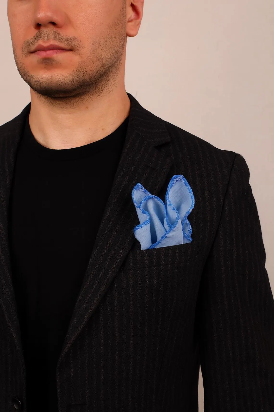 Blue Hand Made Linen Pocket Square - Image 10