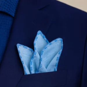 Blue Hand Made  Linen  Pocket Square