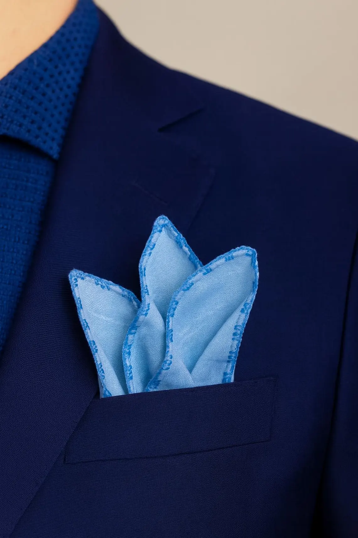 Blue Hand Made Linen Pocket Square