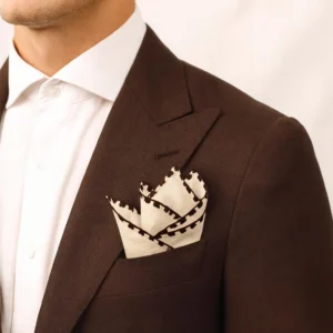 Dark Brown - Beige  Stitch Cream Linen Pocket Square
