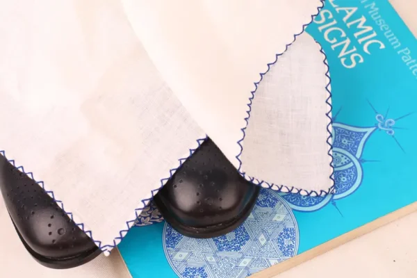 White - Stitch Blue Linen Pocket Square - Image 5