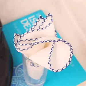 White - Stitch Blue Linen Pocket Square