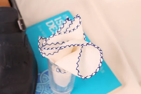 White - Stitch Blue Linen Pocket Square