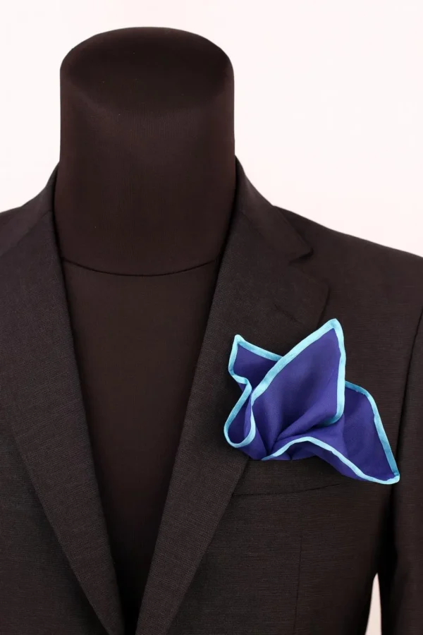 Blue Hand  Rolled Linen  Pocket Square - Image 5