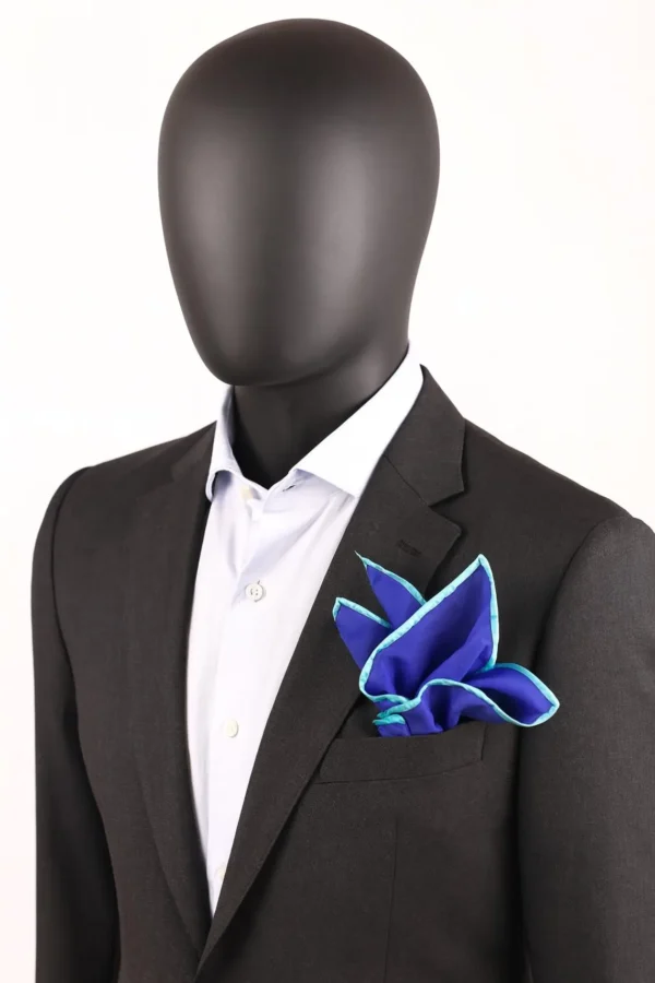 Blue Hand  Rolled Linen  Pocket Square - Image 2