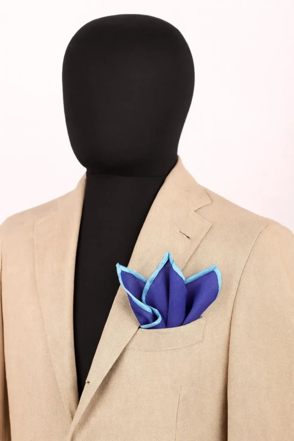Blue Hand  Rolled Linen  Pocket Square - Image 4
